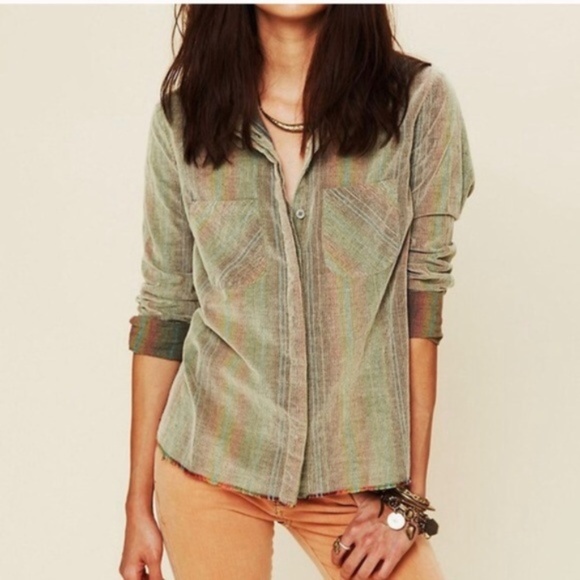 Free People Tops - Free People Clarissa Corduroy Rainbow Hem Shirt